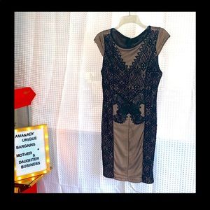 M. Fredric Bodycon crochet Black Tan Dress